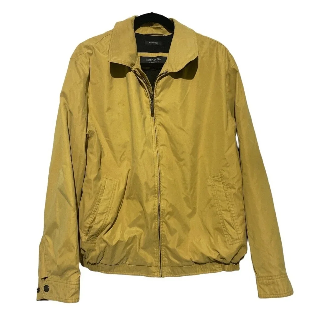 Claiborne Microfiber Harrington Jacket Mustard Yellow Zip Up Womens Large L‎